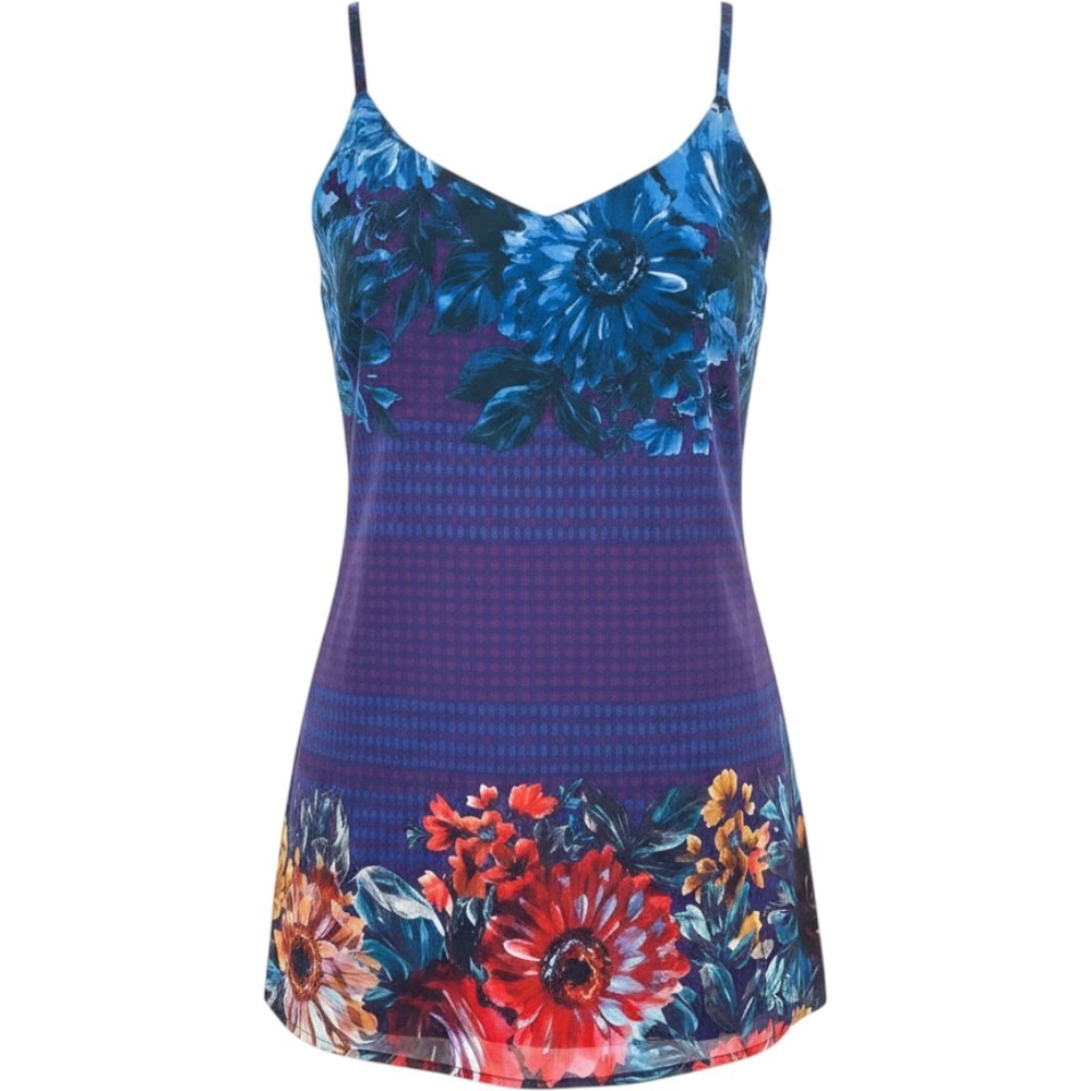 Cabi Womens Lined Camisole Sz. M Blue Floral EUC V-Neck Strappy Top 3434 Artsy